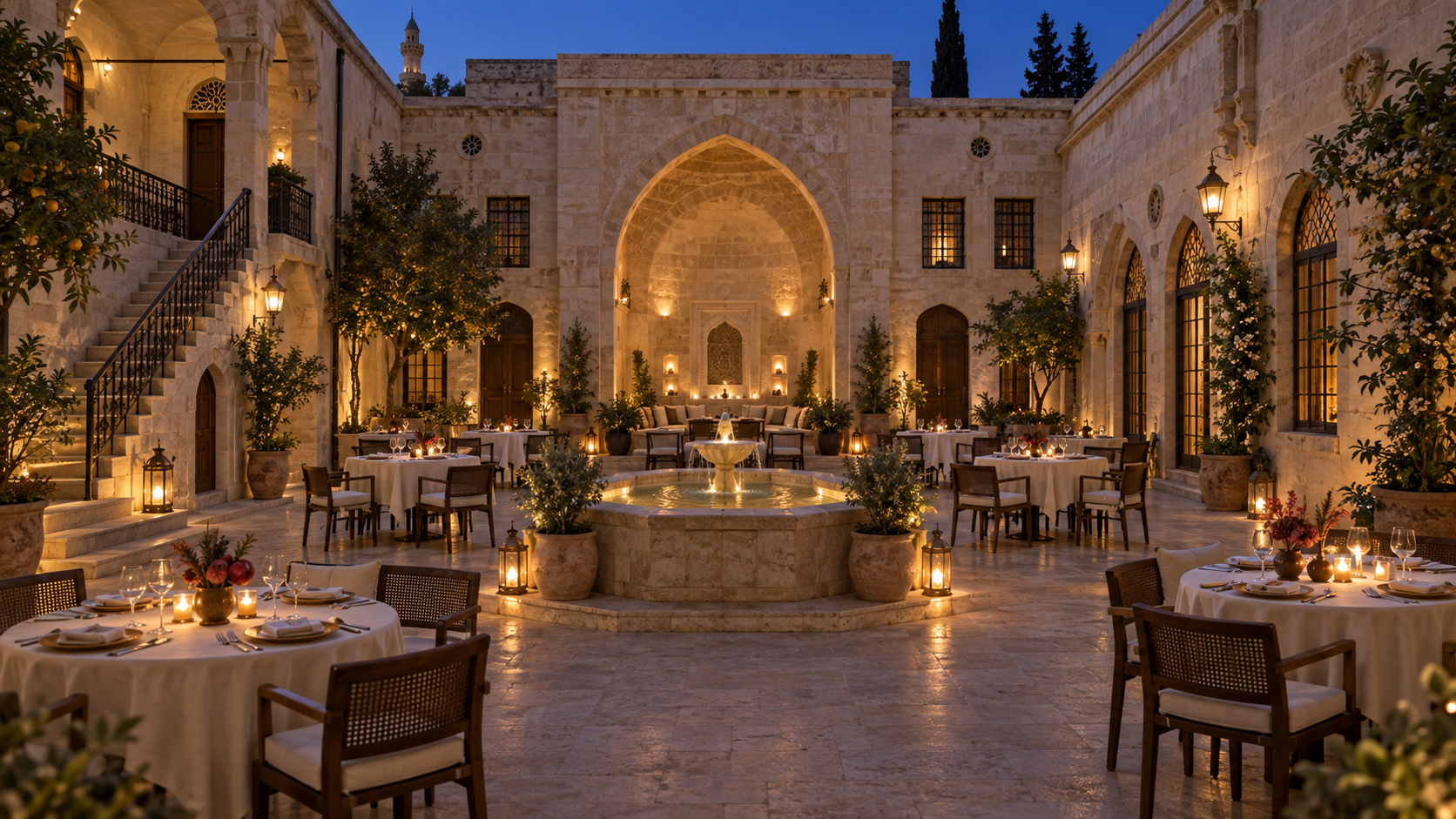 Evening atmosphere study for the north courtyard restaurant
